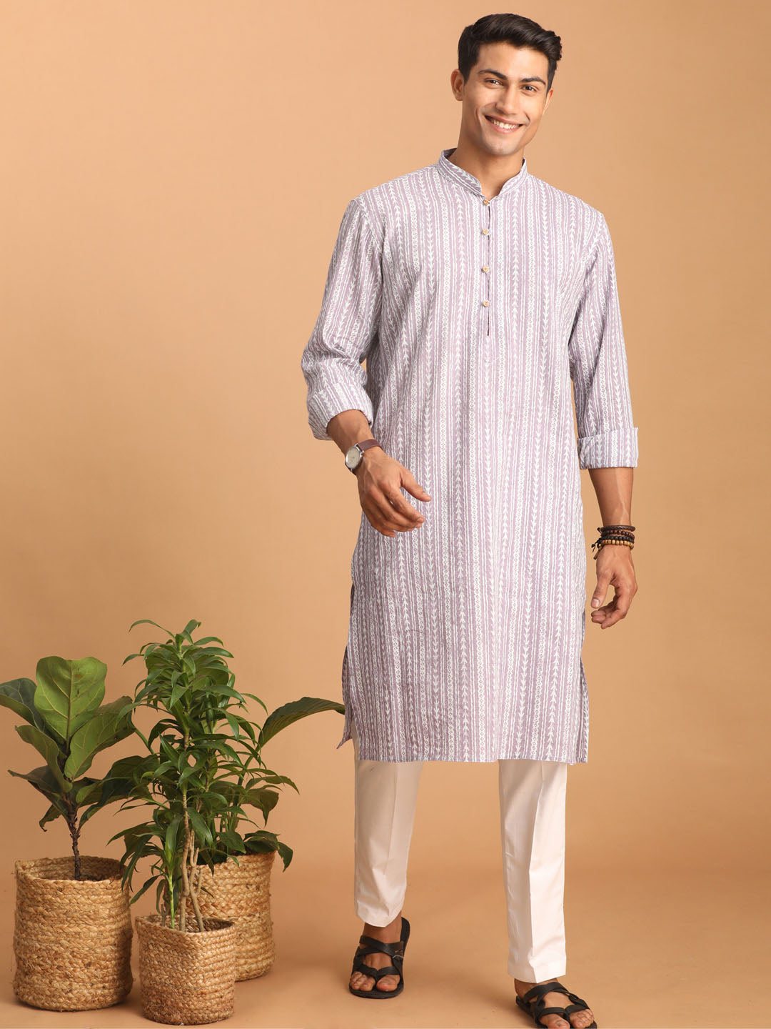 Men's Purple Cotton Kurta