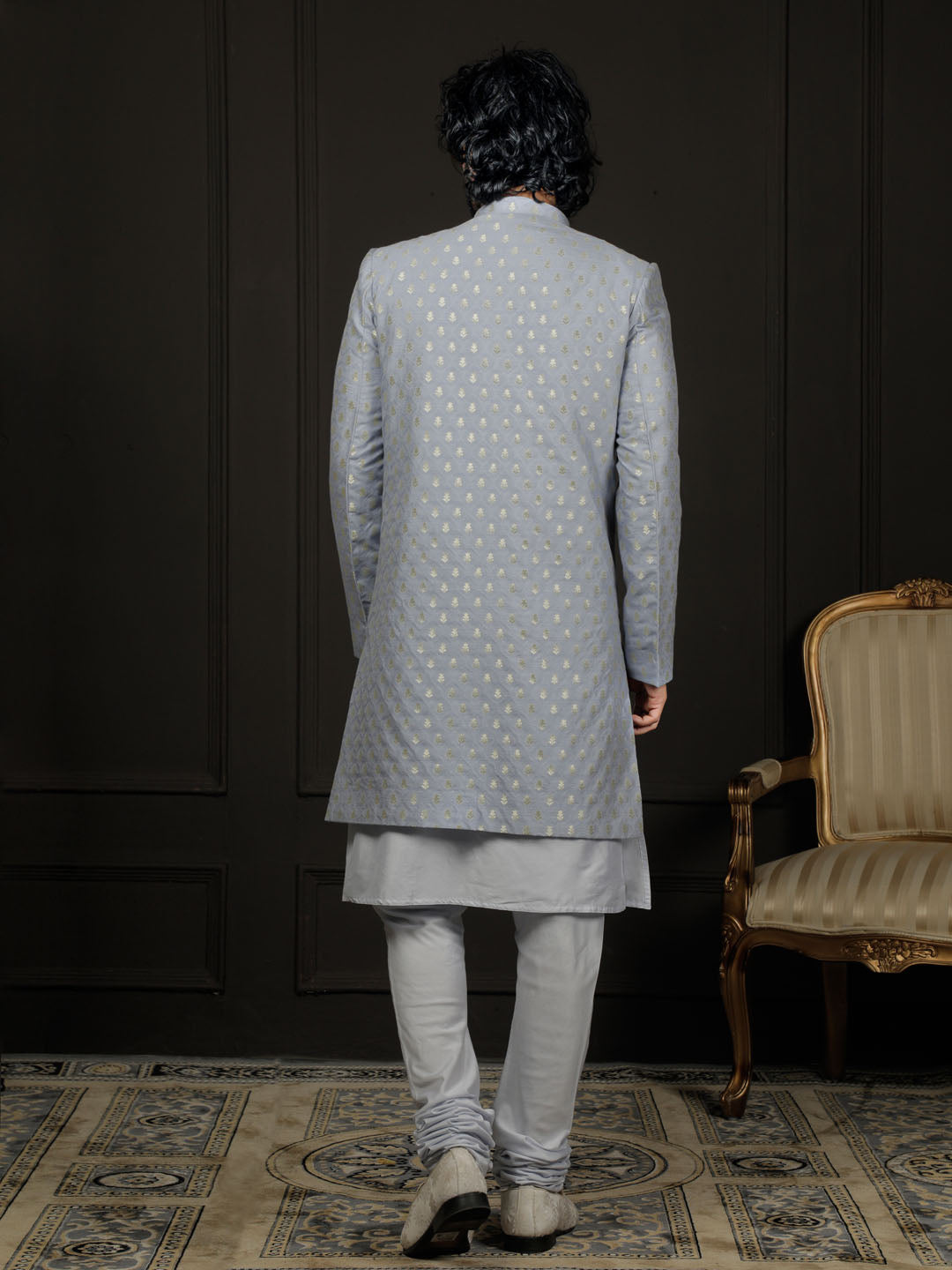 Men's Aqua And Powder Blue Viscose Sherwani Set