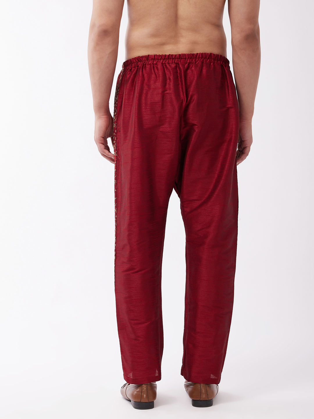 Men's Maroon Silk Blend Embroidered Pyjama