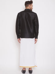 Men's Black and White Silk Blend Shirt And Mundu