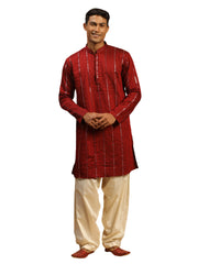 Men's Maroon And Cream Viscose Kurta and Patiala Set