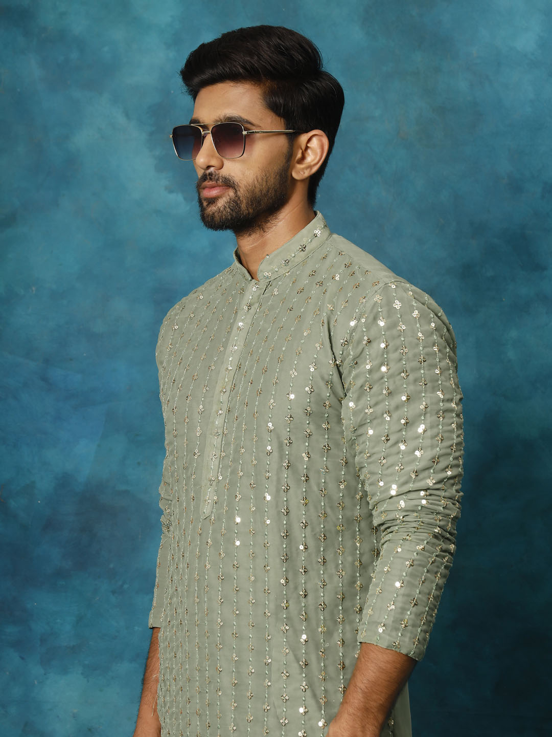 Men's Mint Green Georgette Kurta