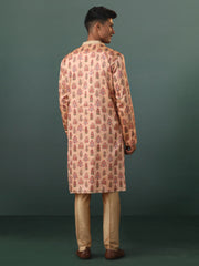 Men's Peach And Rose Gold Silk Blend Kurta Pyjama Set