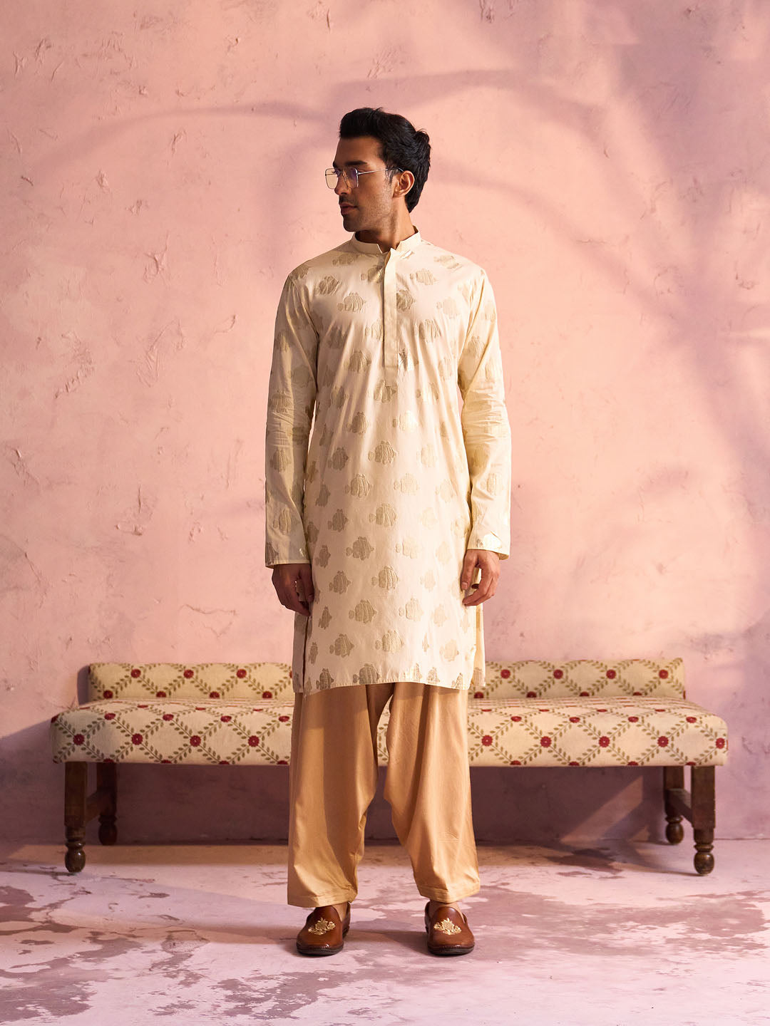 Men's Gold And Rose Gold Viscose Kurta and Patiala Set