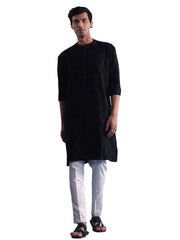 Men's Black Cotton Kurta Pyjama Set