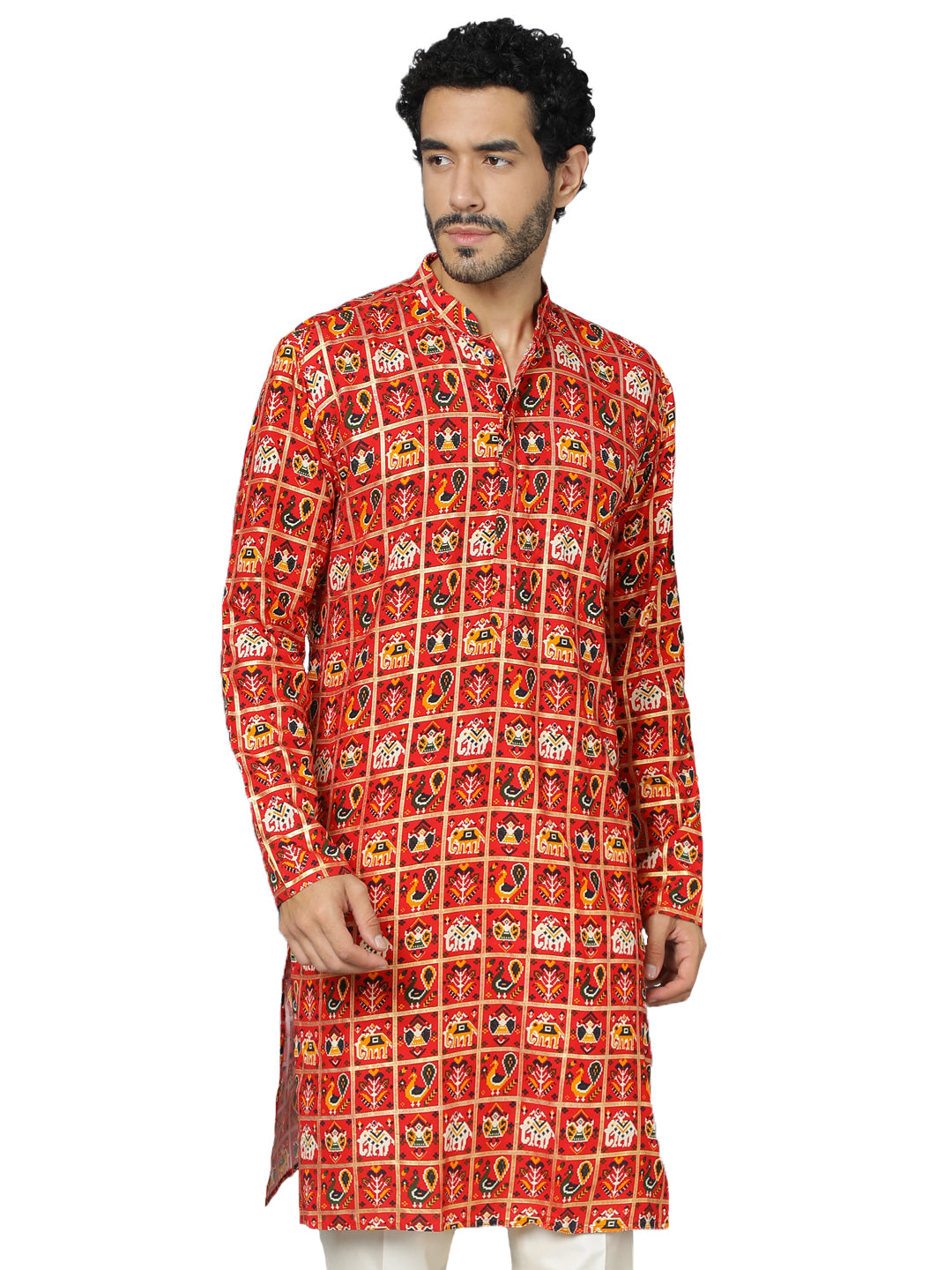 Men's Red Rayon Kurta