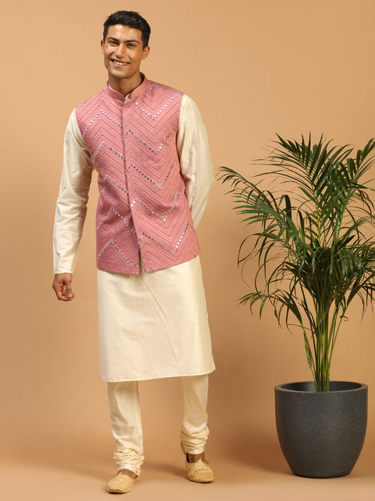 Men's Onion Viscose Jacket, Kurta and Pyjama Set