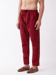 Men's Maroon Silk Blend Embroidered Pyjama