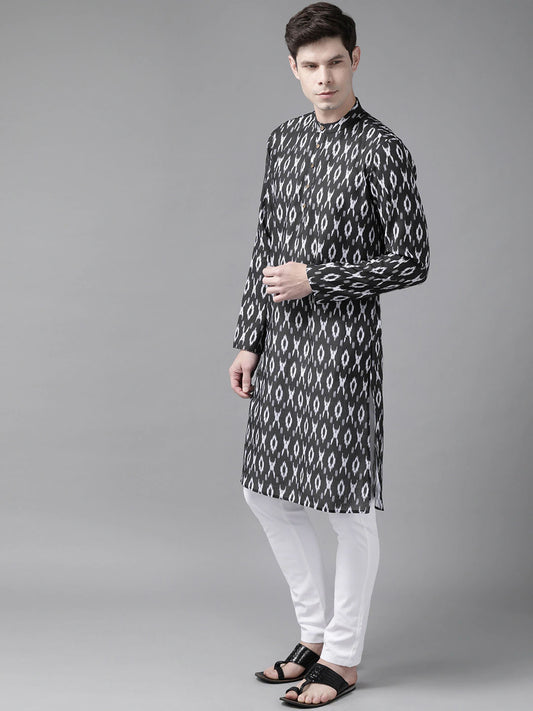 Men's Black Cotton Blend Kurta