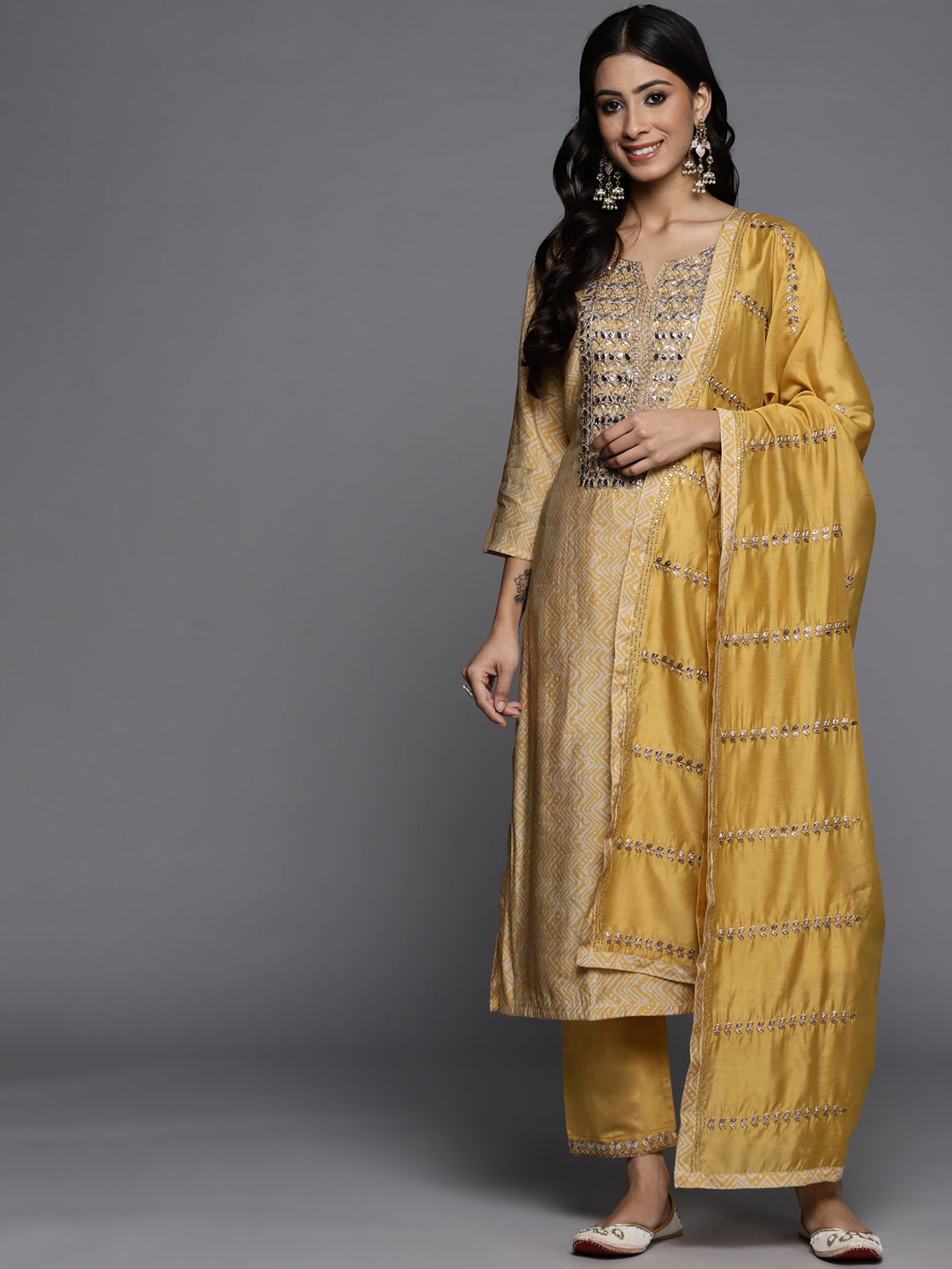 digital printed embroidered kurta with straight pant and embroidered dupatta