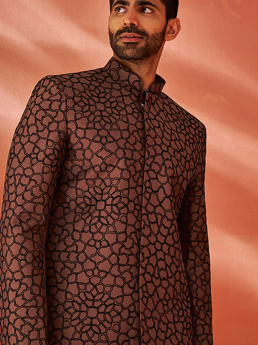 Men's Rust Silk Blend Sherwani Only Top