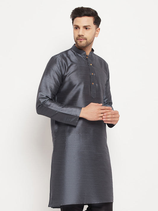 Men's Grey Silk Blend Kurta