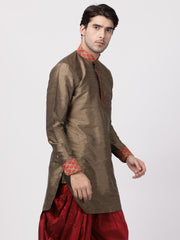 Men's Maroon Silk Blend Kurta