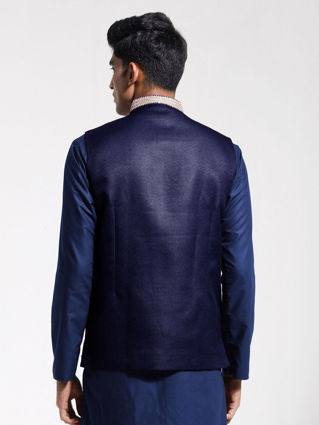 Men's Navy Blue Jute Nehru Jacket