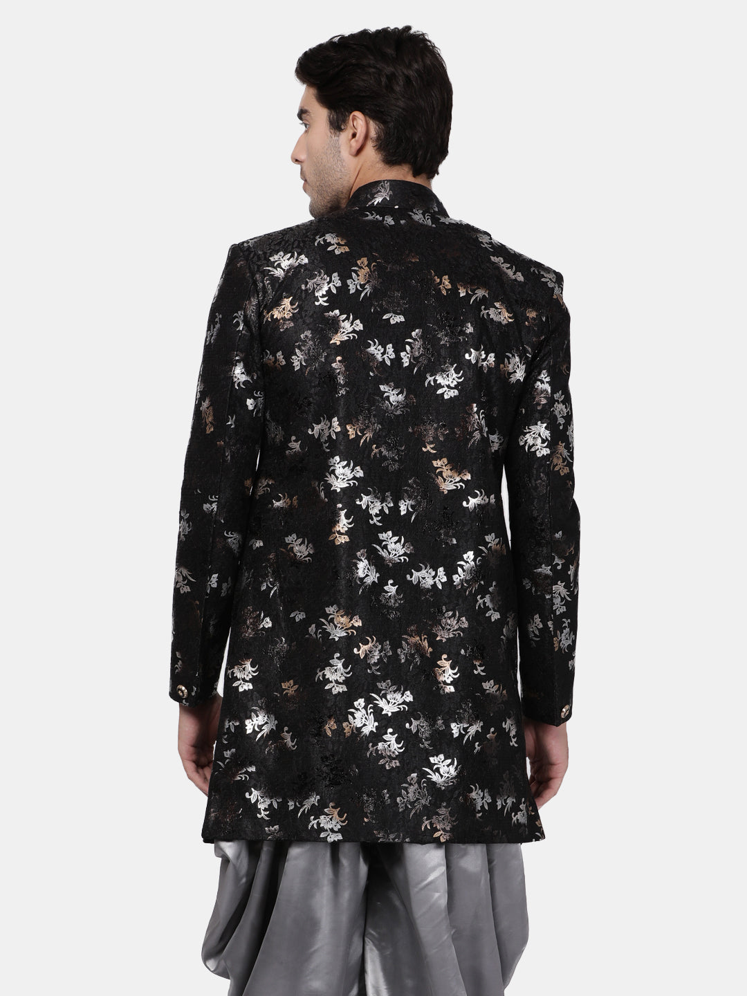 Men's Black Polyester Lurex Blend Sherwani Only Top