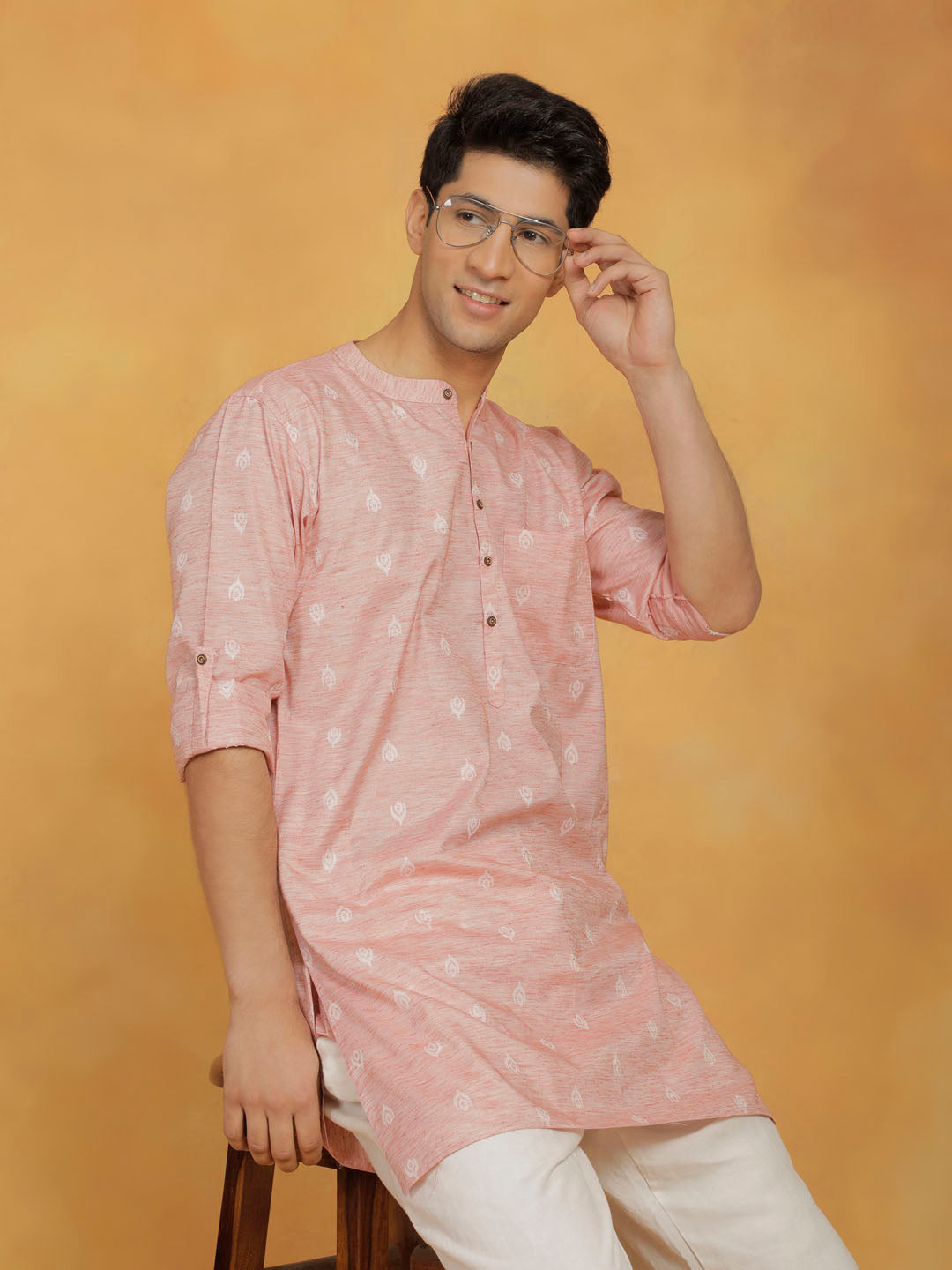 Men's Pink Cotton Kurta