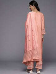 peach embroidered kurta paired with tonal bottom and  embroidered dupatta