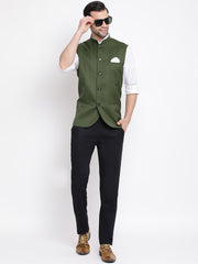 Men's Green Cotton Silk Nehru Jacket