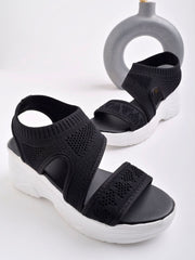 Shoetopia Smart Casual Black Sandals For Women & Girls