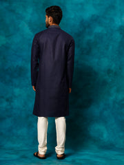 Men's Navy And Cream Cotton Blend Kurta Pyjama Set