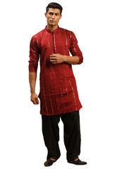 Men's Maroon And Black Viscose Kurta and Patiala Set