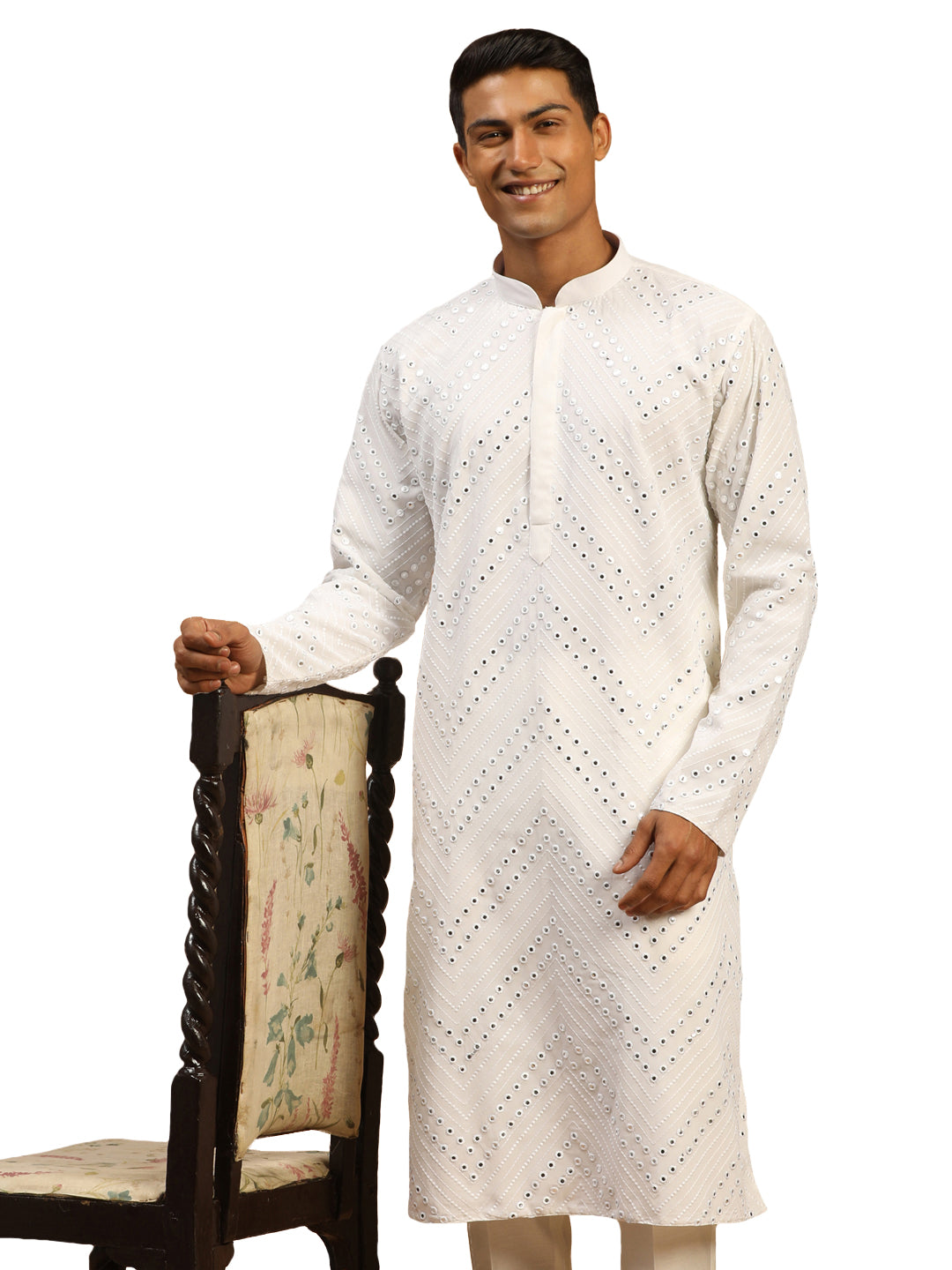 Men's White Georgette Kurta