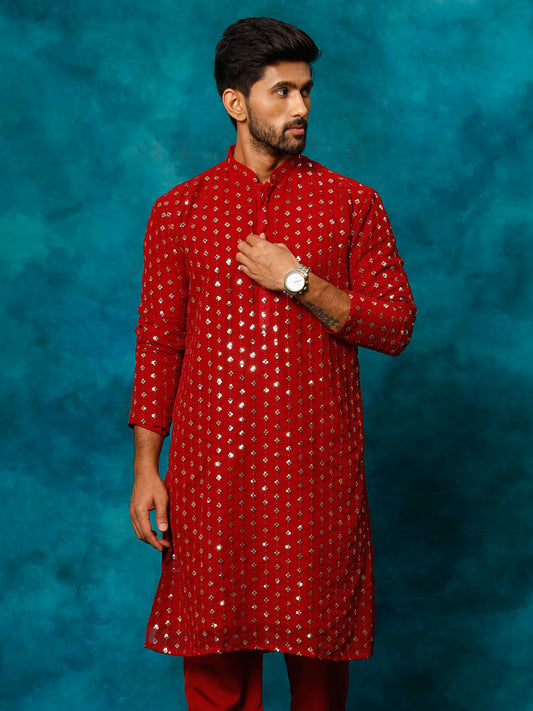 Men's Maroon Georgette Kurta