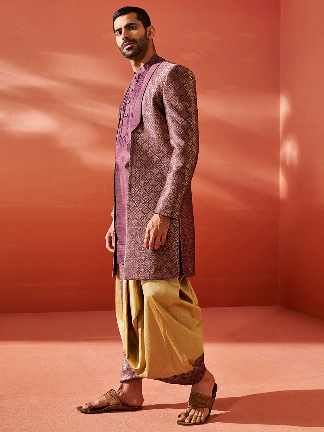 Men's Purple Silk Blend Sherwani Set