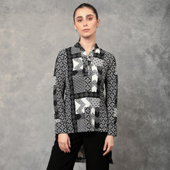 High Low Cut Top In Geometric Print