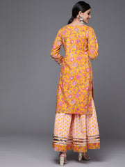 Yellow Straight Kurta With Elasticated Sharara Set.