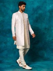 Men's Purple And Cream Viscose Sherwani Set