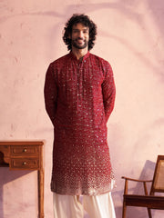 Men's Maroon Georgette Kurta