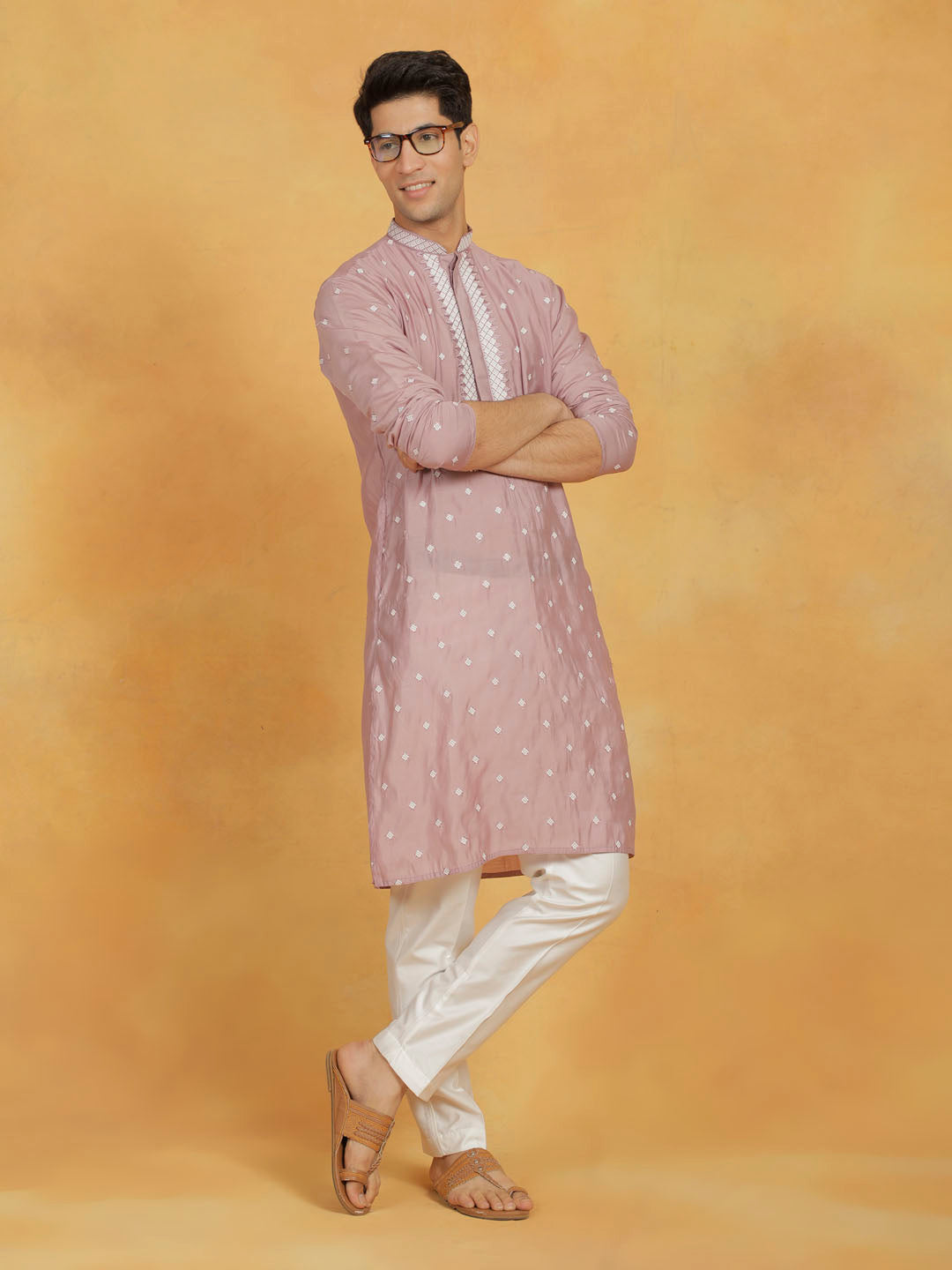 Men's Pink Silk Blend Kurta