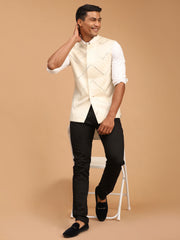 Men's Cream Mirror Work Nehru Jacket