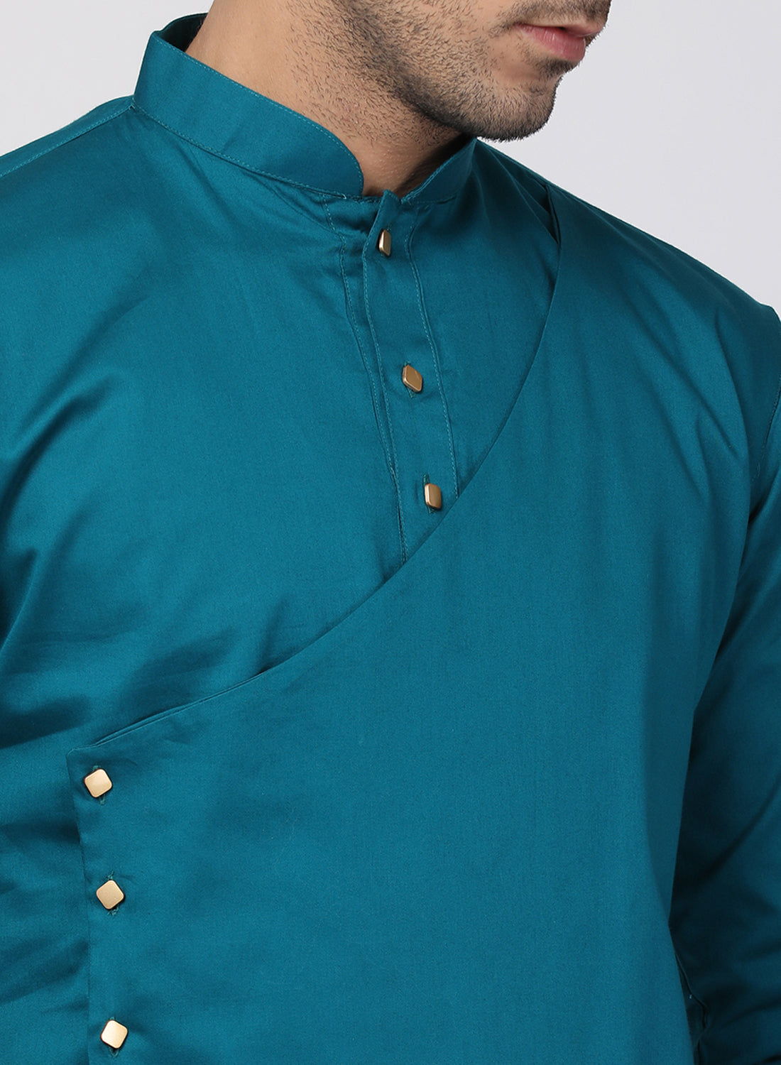 Men Green Cotton Cotton Satin Kurta