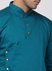 Men Green Cotton Cotton Satin Kurta