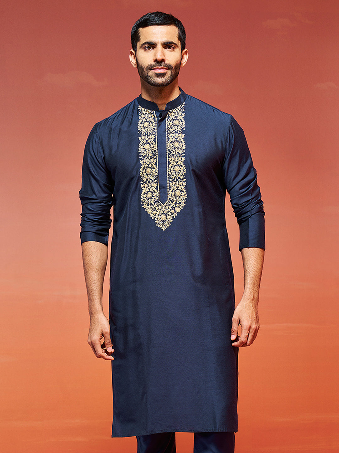 Men's Navy Blue Viscose Kurta