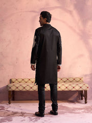 Men's Black Moonga Silk Kurta Pyjama Set