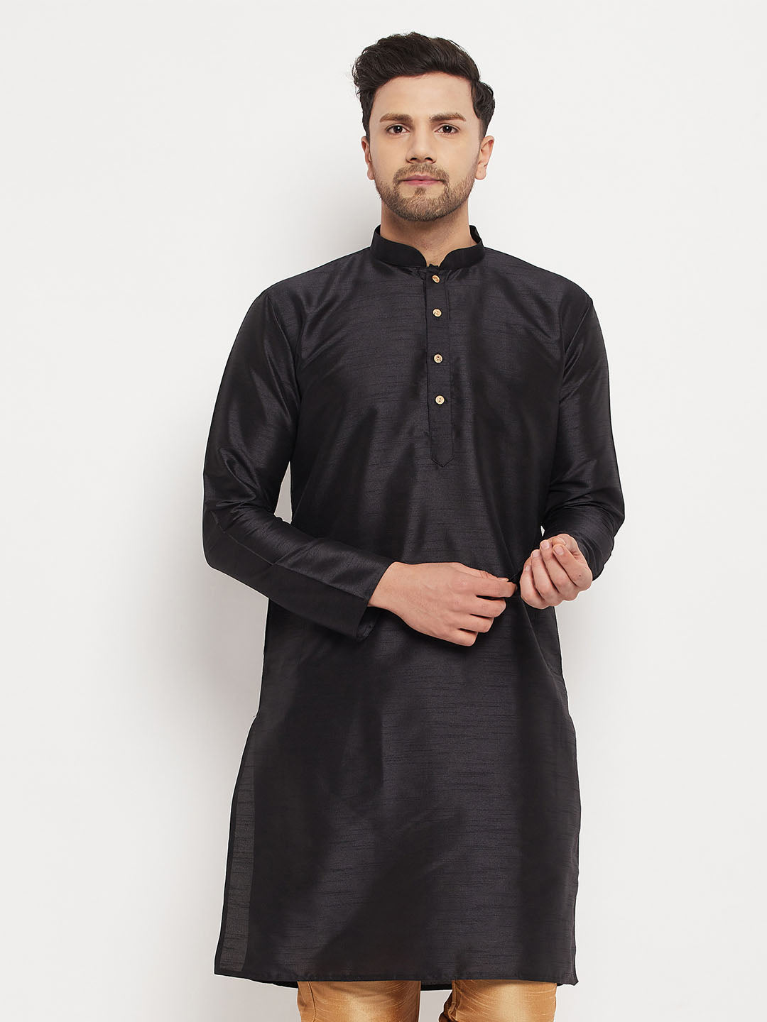 Vastramay - Men's Black Silk Blend Kurta