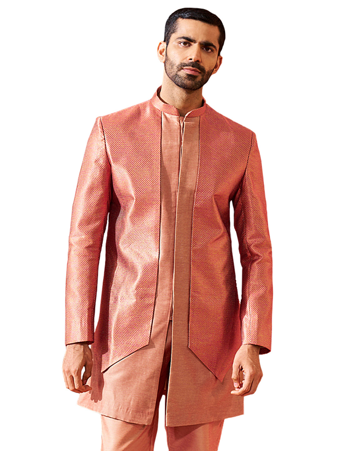 Men's Rust Silk Blend Sherwani Only Top