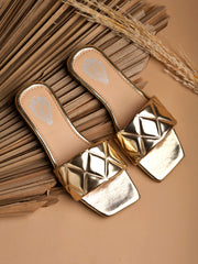 Shoetopia Stylish Embellished Golden Flats For Women