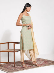 Women's Green And Rose Gold Kurta Set