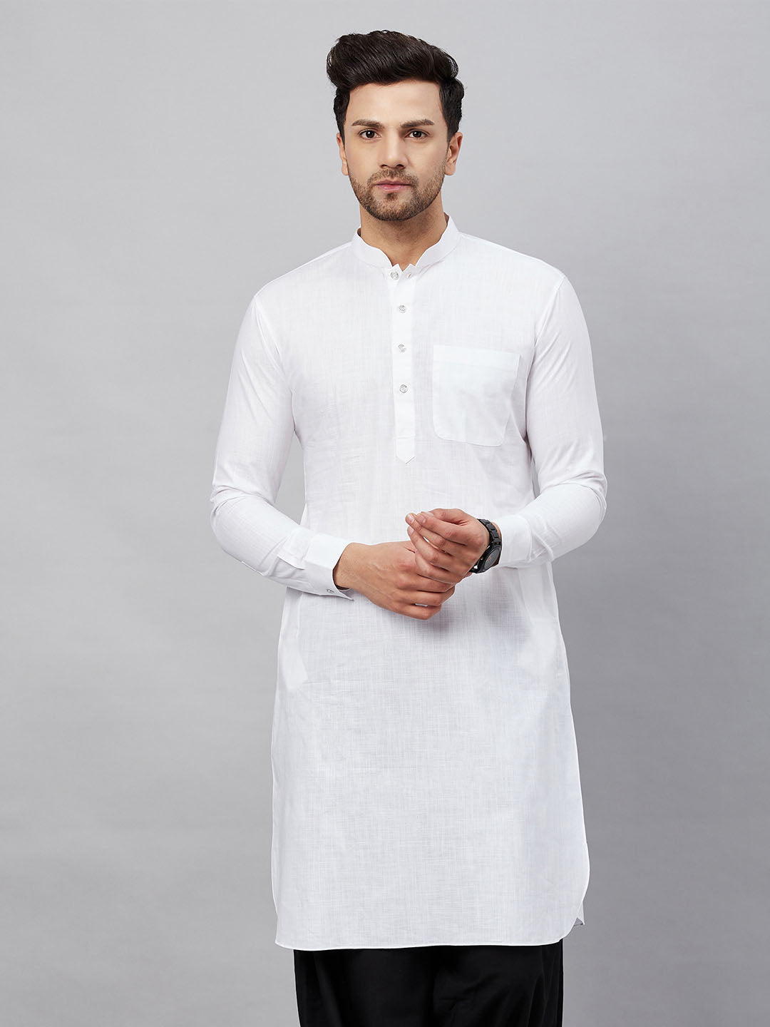 Men's White Cotton Linen Blend Kurta