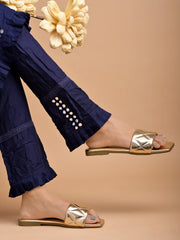 Shoetopia Stylish Embellished Golden Flats For Women