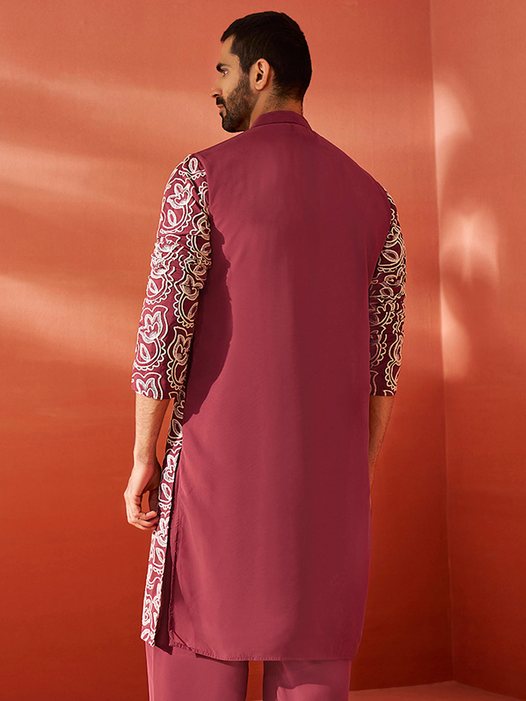 Men's Maroon Georgette Kurta