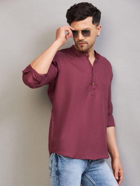 Men's Purple Cotton Blend Kurta