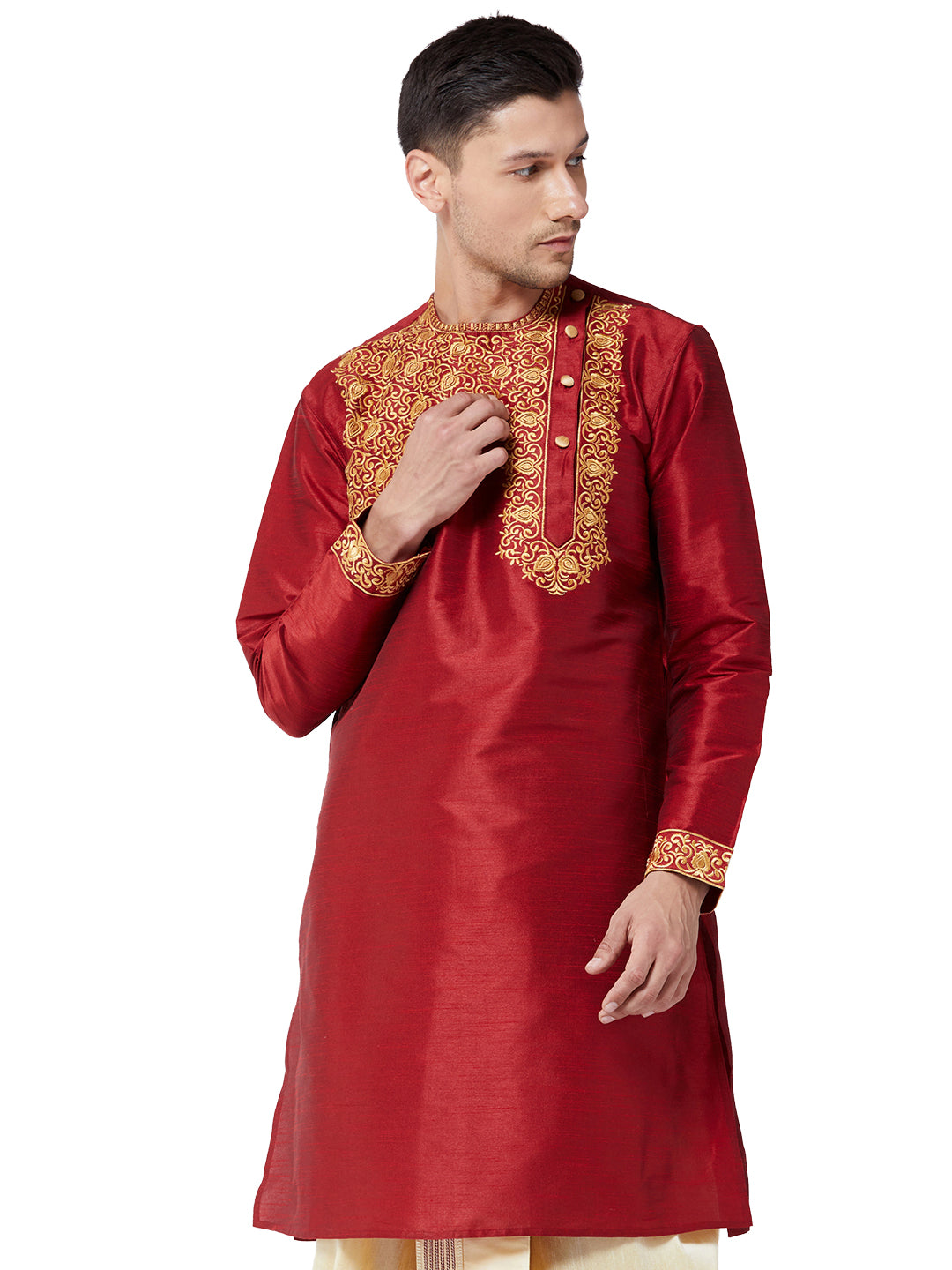 Men's Maroon Silk Blend Kurta