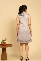 Lavender Viscose Cotton A-Line Short Dress with Ruffle details and Pockets