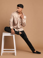 Men's Multicolored-Base-Mint Satin Ethnic Shirt