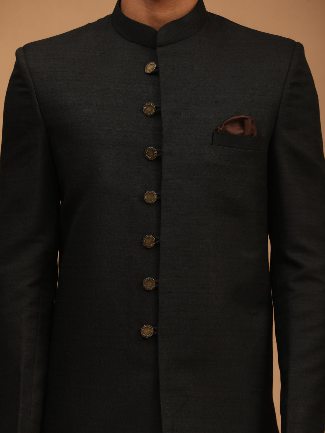 Men's Black Silk Blend Sherwani Only Top